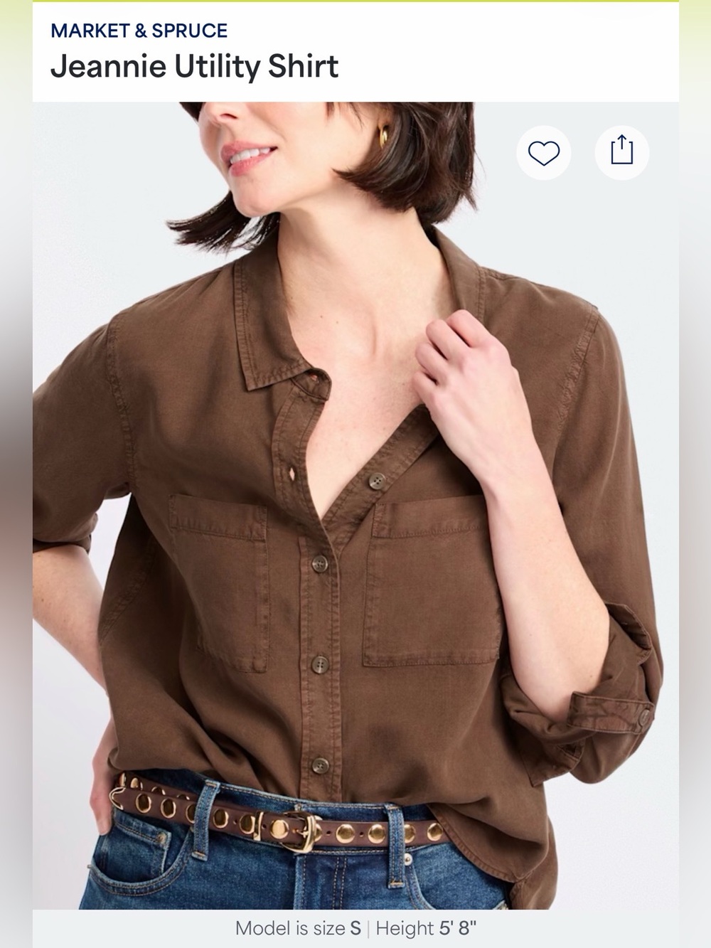 Market & Spruce Jeannie Utility Shirt Women's Brown Medium NWT